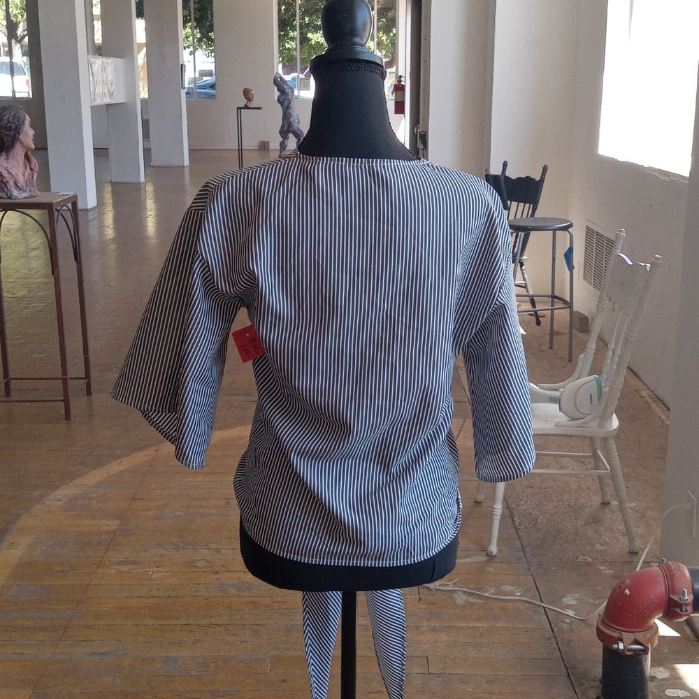 Gray and white striped wrap top - Picture 3 of 9